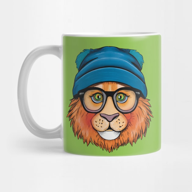 Orange Lion Wearing Glasses and a blue Hat by FlippinTurtles